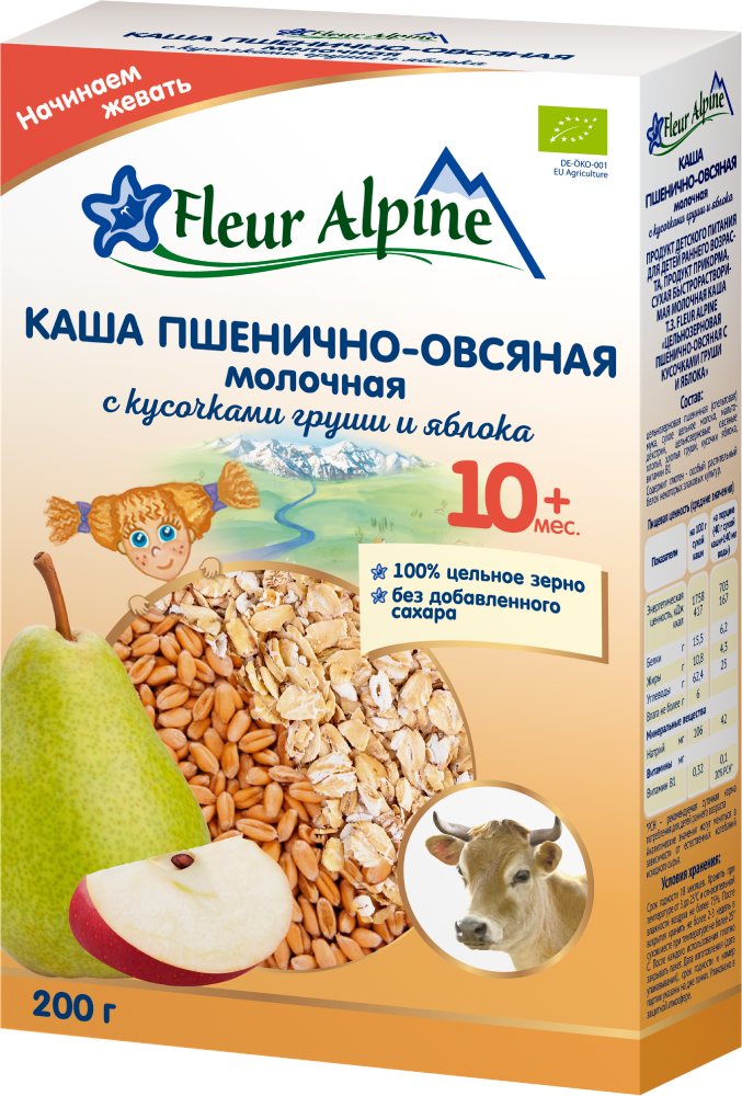 Wheat-oatmeal with slices of pear and apple