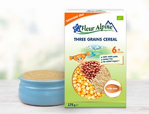 Discover our new milk free baby cereal - THREE GRAINS!